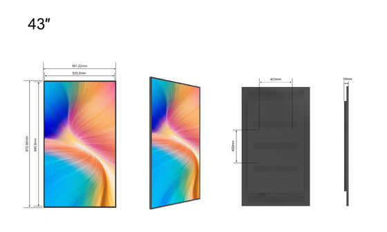 شاشات LCD فائقة النحافة مقاس 43 بوصة و 2500 شمعة/متر مربع المواجهة للنافذة